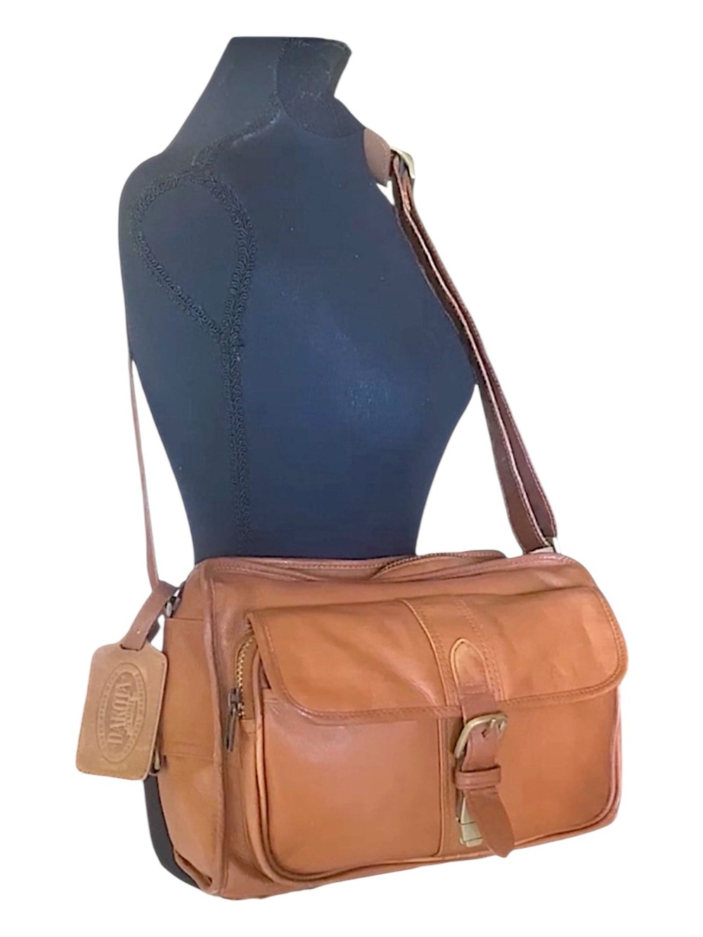 TUMI DAKOTA VINTAGE Large Brown Leather Messenger Crossbody Bag w/ Buckle EUC
